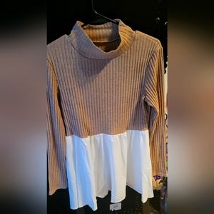 Brown and white dressy top